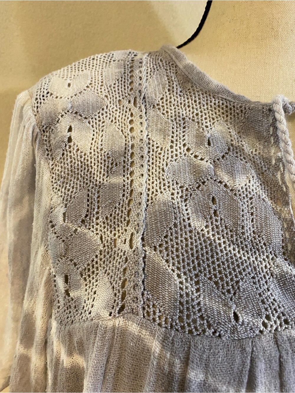 Jen's Pirate Booty grey white tie dye double gauze cropped blouse top - Picture 7 of 10